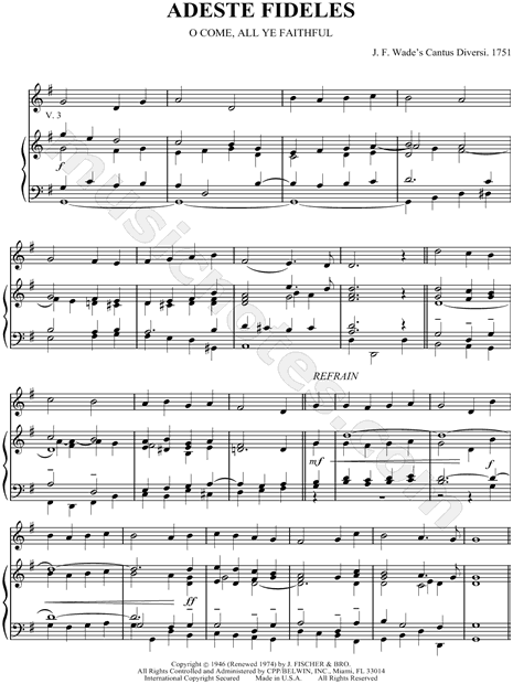 Music Sheet Partition Free Oh Come All Ye Faithful Organ Sheet Music