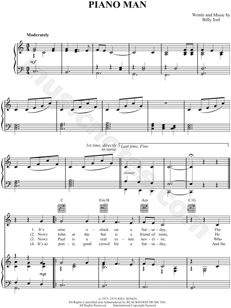 Billy Joel Piano Man Sheet Music In C Major Transposable Download Print Sku Mn0043572