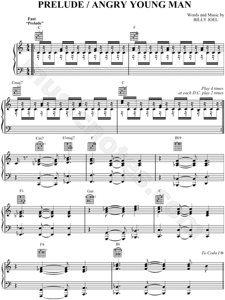 Billy Joel Prelude Angry Young Man Sheet Music In G Major Transposable Download Print Sku Mn0043610
