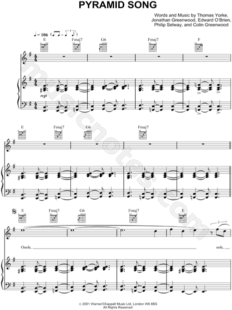 Print and download Pyramid Song sheet music by Radiohead. 