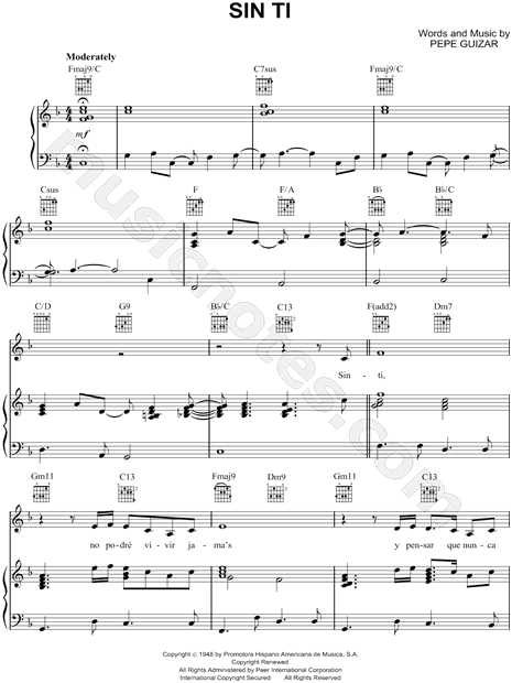 Print and download Sin Ti sheet music by Luis Miguel. 