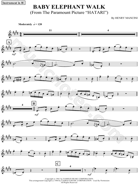 Sir James Galway Baby Elephant Walk Sheet Music In E Major Download Print Sku Mn