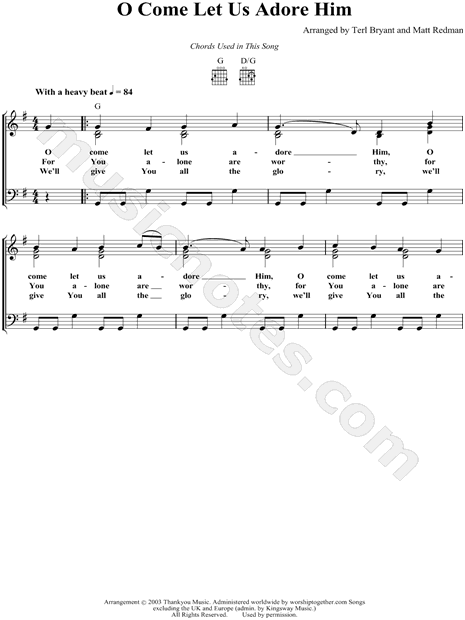 Traditional O Come Let Us Adore Him Sheet Music In G Major Download Print Sku Mn0045479