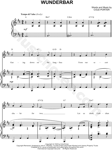 Wunderbar" from 'Kiss Me Kate' Sheet Music in D (transposable) - Download & Print - SKU: MN0045683