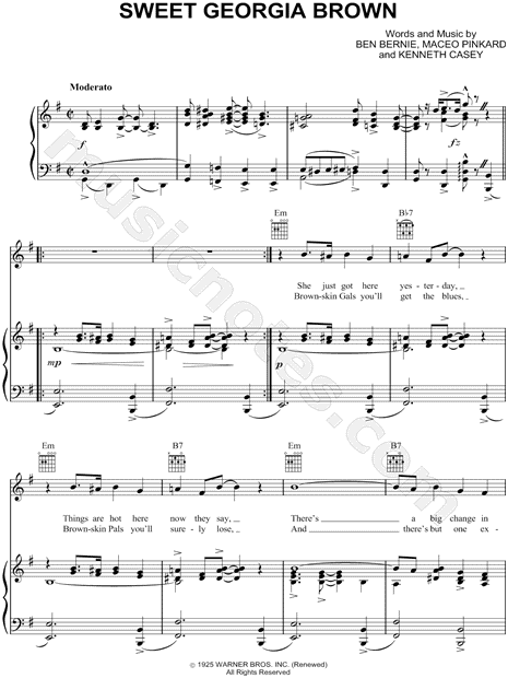 Ben Bernie Sweet Georgia Brown Sheet Music In G Major Ben Bernie Sweet Georgia Brown Sheet Music In G Major Transposable Print Sku Mn0045916
