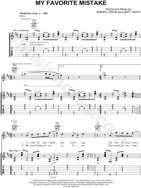 Sheryl Crow My Favorite Mistake Guitar Tab In D Major Download Print Sku Mn