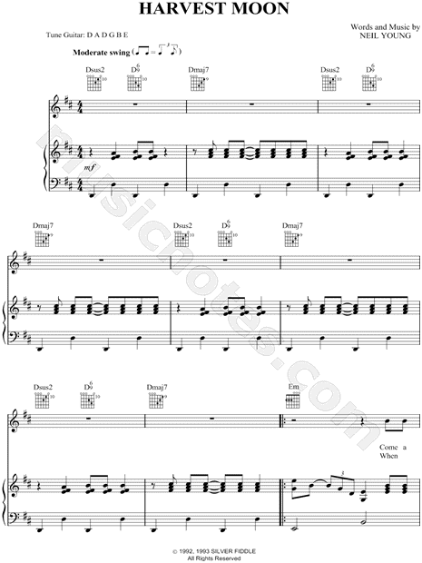 Neil Young Harvest Moon Sheet Music In D Major Transposable