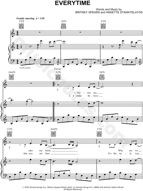 Print and download Everytime sheet music by Britney Spears. 