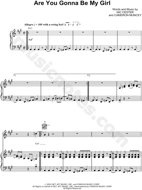 Jet Are You Gonna Be My Girl Sheet Music In A Major Transposable Download Print Sku Mn