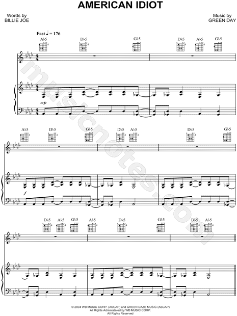 Green Day American Idiot Sheet Music In Ab Major