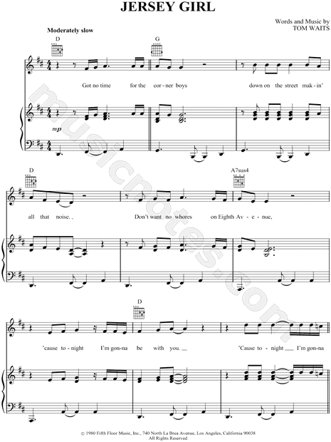 sydvest Dag Dyrke motion Tom Waits "Jersey Girl" Sheet Music in D Major (transposable) - Download &  Print - SKU: MN0048021