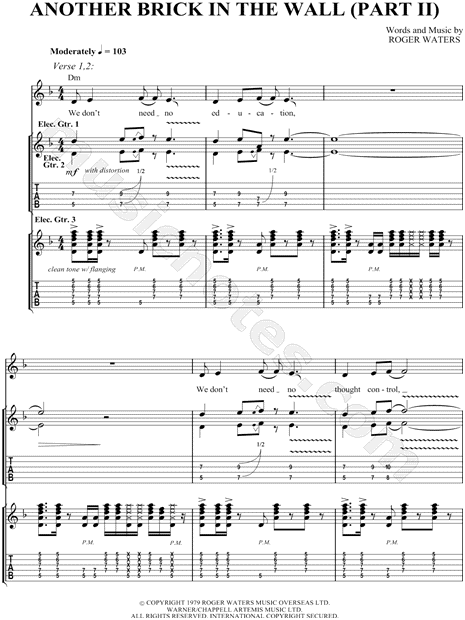 Pink Floyd "Another Brick In the Wall (Part 2)" Guitar Tab in D Minor