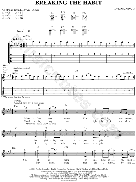 Linkin Park Breaking The Habit Guitar Tab In F Minor Download Print Sku Mn0049286