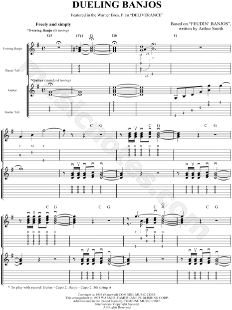 Print and download Roy Clark Dueling Banjos Guitar TAB. 