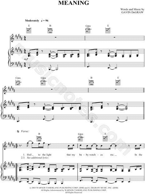 Gavin DeGraw "Meaning" Sheet Music in B Major ...