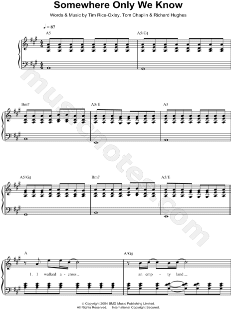 Keane "Somewhere Only We Know" Sheet Music (Easy Piano) in A Major