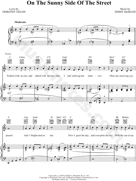 Jimmy Mchugh On The Sunny Side Of The Street Sheet Music In C Major Transposable Download Print Sku Mn