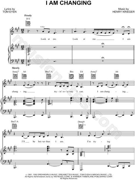 Print and download I Am Changing sheet music by Jennifer Holliday. 