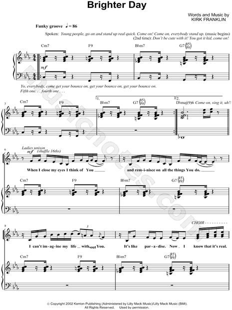 Kirk Franklin "Brighter Day" Sheet Music in Eb Major (transposable