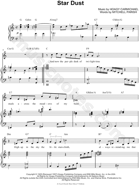 en caso Al borde Lionel Green Street Hoagy Carmichael "Stardust" Sheet Music in C Major (transposable) -  Download & Print - SKU: MN0052207