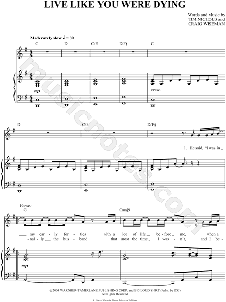 Tim Mcgraw Live Like You Were Dying Sheet Music In G Major