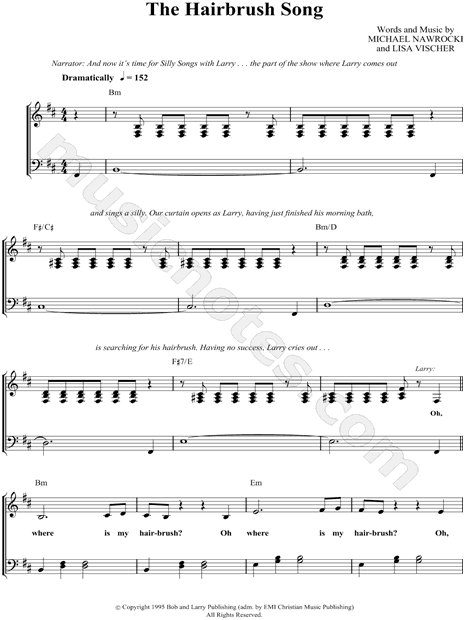 VeggieTales "The Hairbrush Song" Sheet Music in D Major - Download