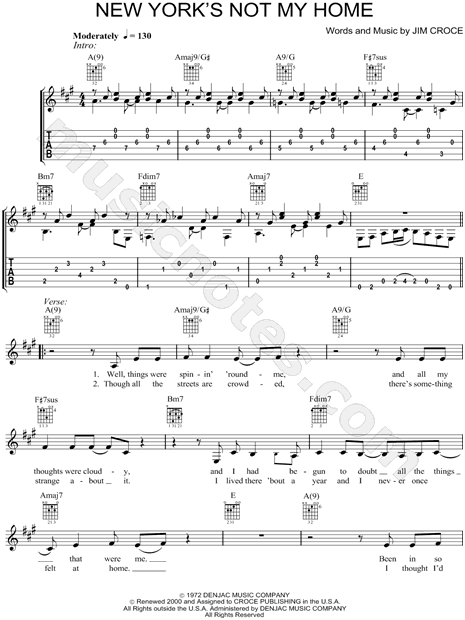 Print and download Jim Croce New York's Not My Home Easy Guitar TAB. 