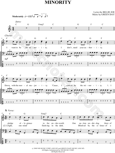 Print and download Green Day Minority Bass TAB. 