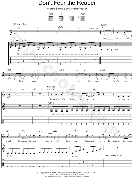 Blue Oyster Cult Don T Fear The Reaper Guitar Tab In A Minor Download Print Sku Mn