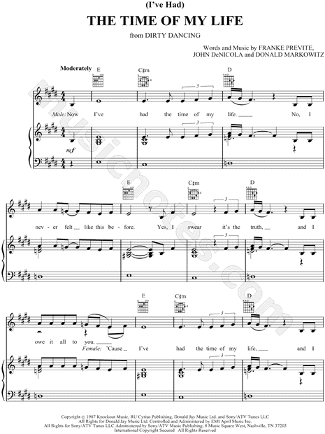 Bill Medley Jennifer Warnes I Ve Had The Time Of My Life Sheet Music In E Major Transposable Download Print Sku Mn