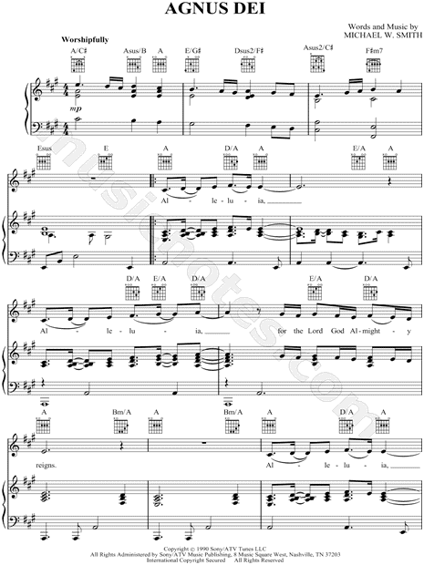 Michael W. Smith "Agnus Dei" Sheet Music in A Major (transposable) - Download & Print - SKU ...