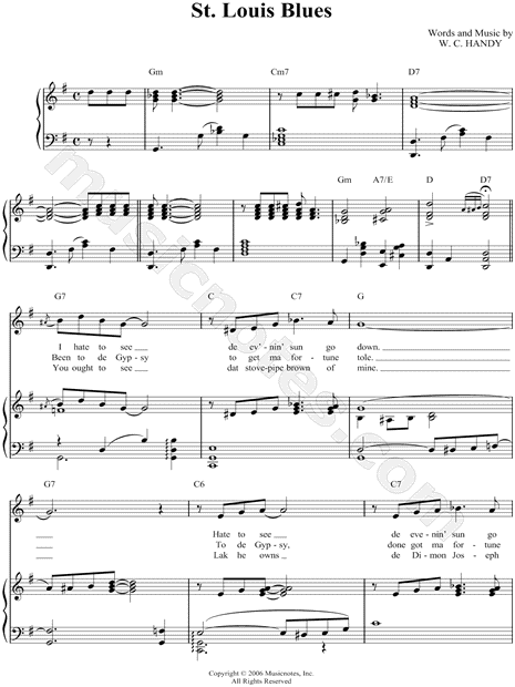 W. C. Handy &quot;St. Louis Blues&quot; Sheet Music in G Major (transposable) - Download & Print - SKU ...