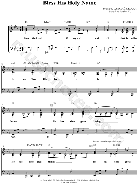 Andrae Crouch Bless His Holy Name Sheet Music In Eb Major Download Print Sku Mn0053721