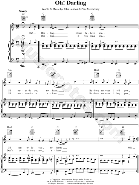 The Beatles Oh Darling Sheet Music In C Major Transposable Download Print Sku Mn