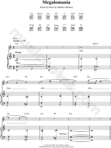 Muse Megalomania Sheet Music In E Minor Download Print Sku