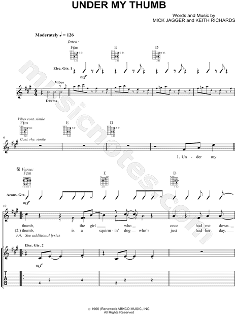 The Rolling Stones "Under My Thumb" Guitar Tab in F# Minor ...