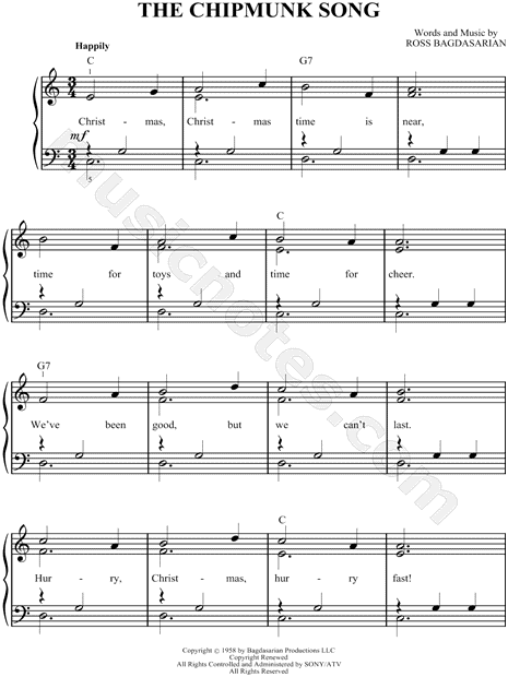 Alvin and the Chipmunks "The Chipmunk Song" Sheet Music ...