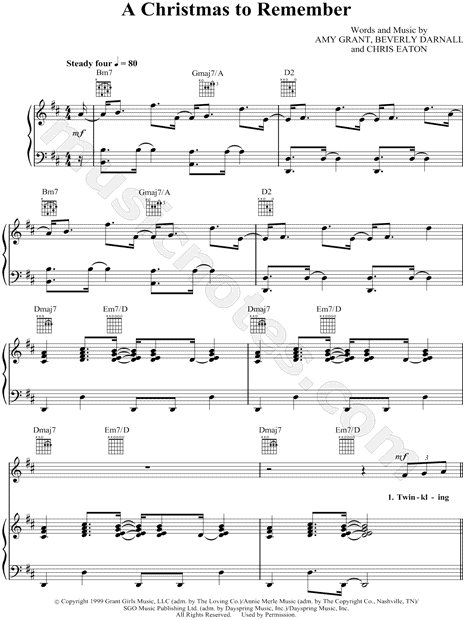 Amy Grant "A Christmas To Remember" Sheet Music in D Major (transposable) - Download & Print ...