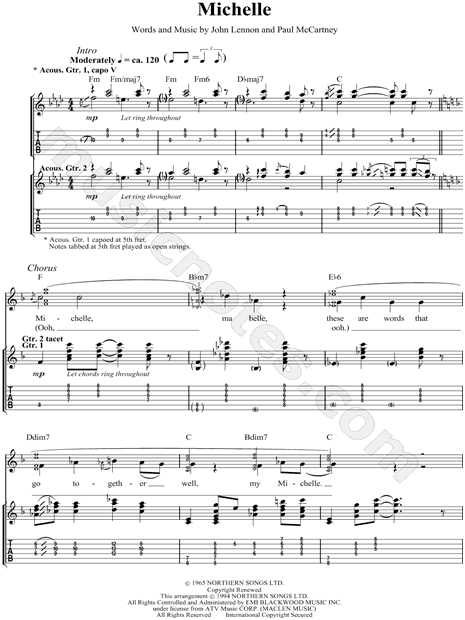 The Beatles "Michelle" Guitar Tab in Ab Major - Download & Print - SKU