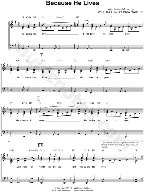 William J. Gaither "Because He Lives" Sheet Music (Easy Piano) in G