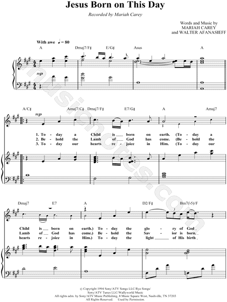 Mariah Carey "Jesus Born on This Day" Sheet Music in A Major (transposable) - Download & Print ...