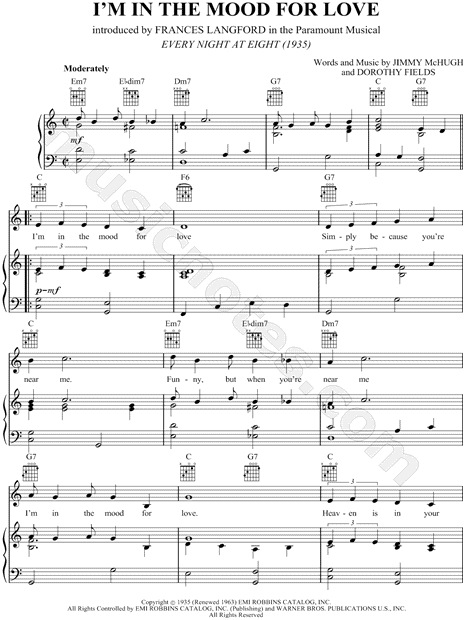 Frances Langford I M In The Mood For Love Sheet Music In C Major Transposable Download Print Sku Mn