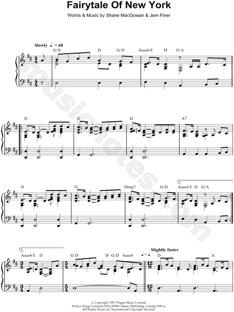 The Pogues "Fairytale of New York" Sheet Music (Piano Solo) in D Major (transposable) - Download ...