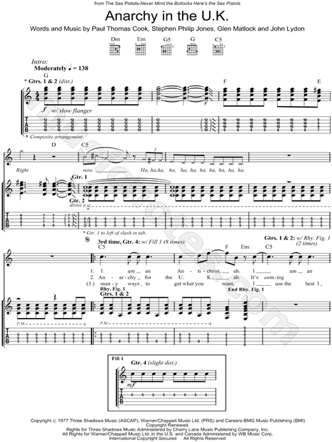 Sex Pistols Anarchy In The Uk Guitar Tab In C Major Download