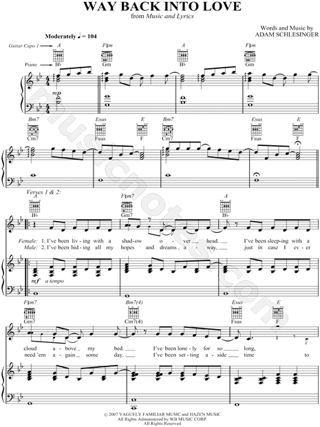 canal ¿Cómo Inquieto Way Back Into Love" from 'Music and Lyrics' Sheet Music in Bb Major  (transposable) - Download & Print - SKU: MN0056242