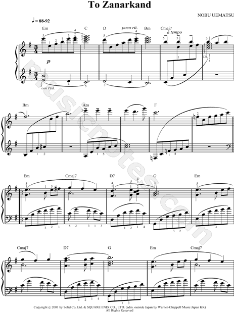 final fantasy x to zanarkand piano sheet