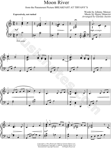 Williams River" Music (Piano Solo) in C Major (transposable) - & Print - SKU: MN0056630