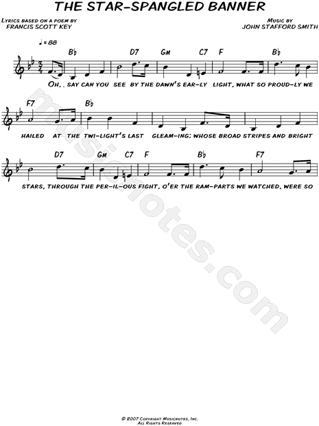 Star Spangled Banner Notes For Clarinet 44
