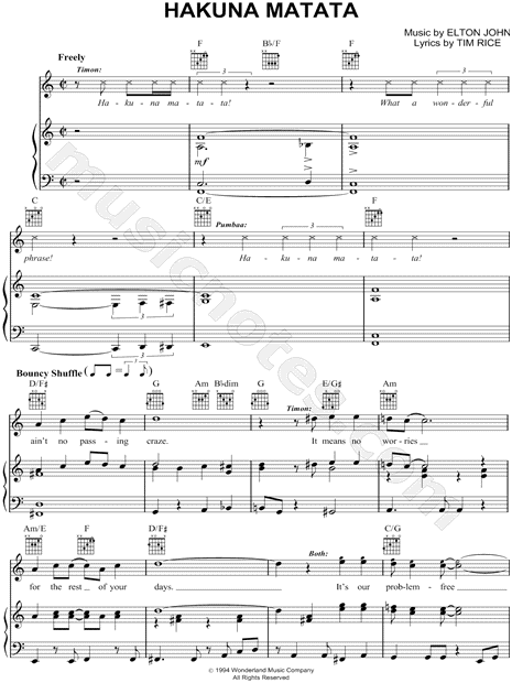 Nathan Lane "Hakuna Matata" Sheet Music in C Major (transposable