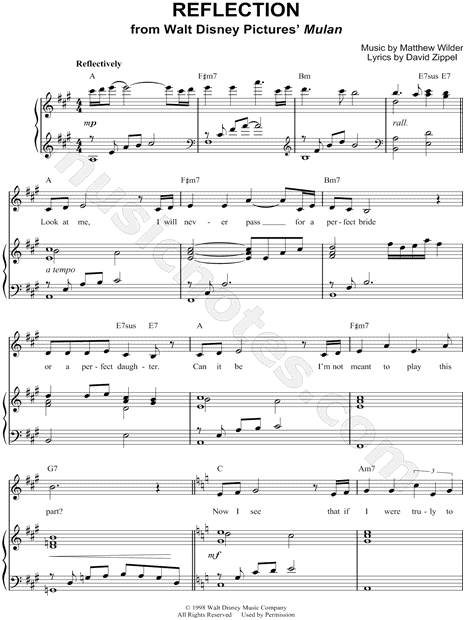 Reflection From Mulan Sheet Music In A Major Transposable Download Print Sku Mn